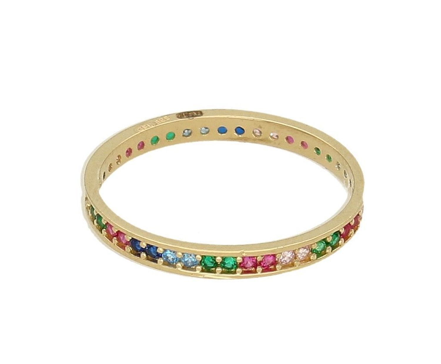 Złoty pierścionek 585 obrączka z kolorowymi cyrkoniami PI 5785A. Złoty pierścionek z kolorowymi cyrkoniami. Złoty pierścionek z drobnymi cyrkoniami. Złoty pierścionek obrączka. Złoty pierści.jpg